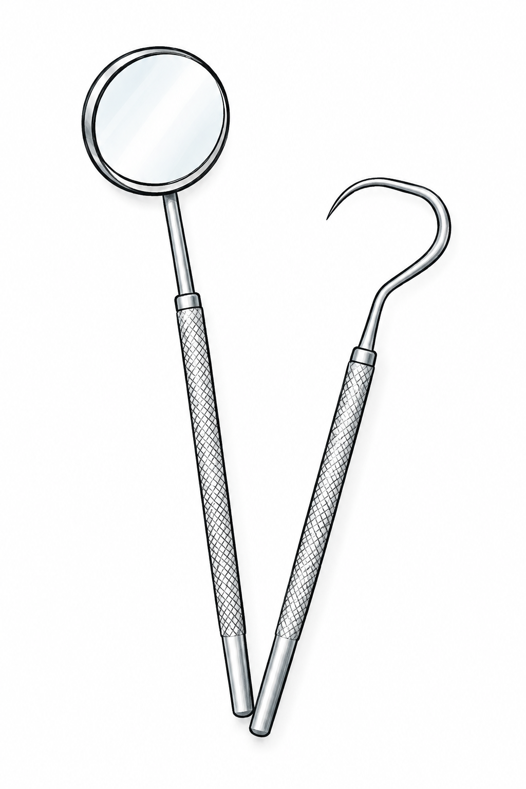 Dental examination mirror and explorer instruments
